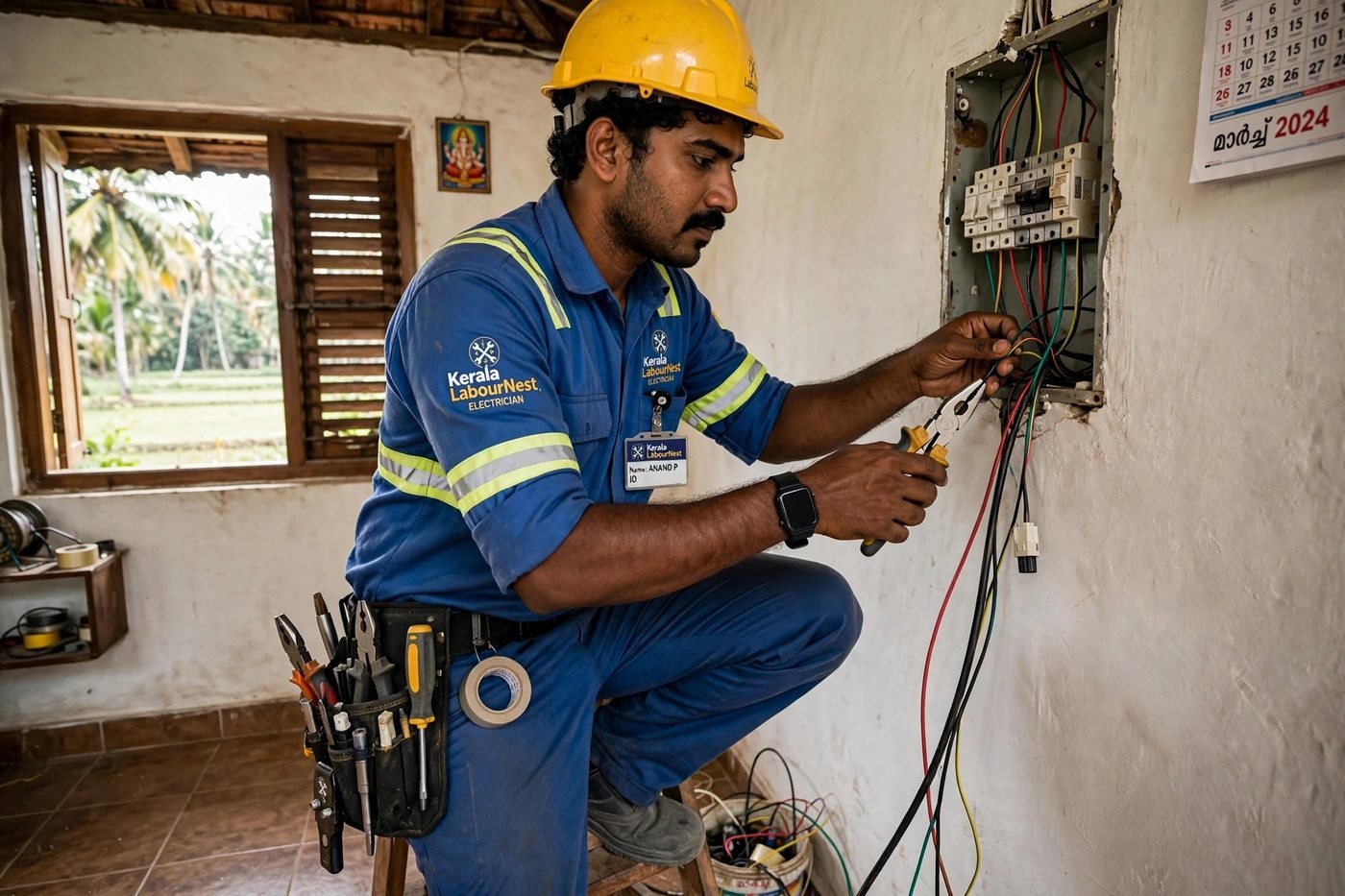 Labour Nest electrician fixing a home wiring panel